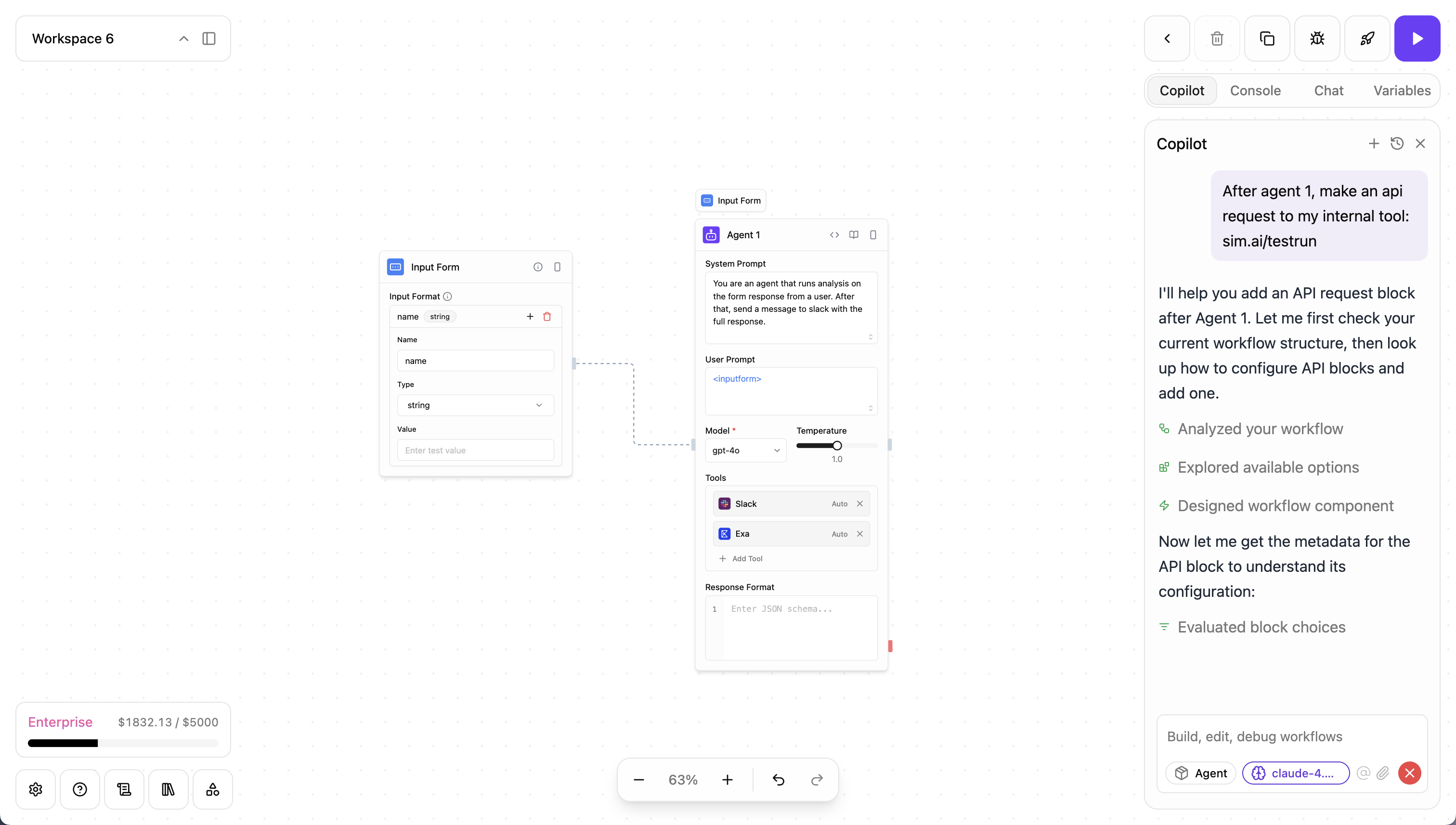 Zoen AI Copilot assisting with workflow development