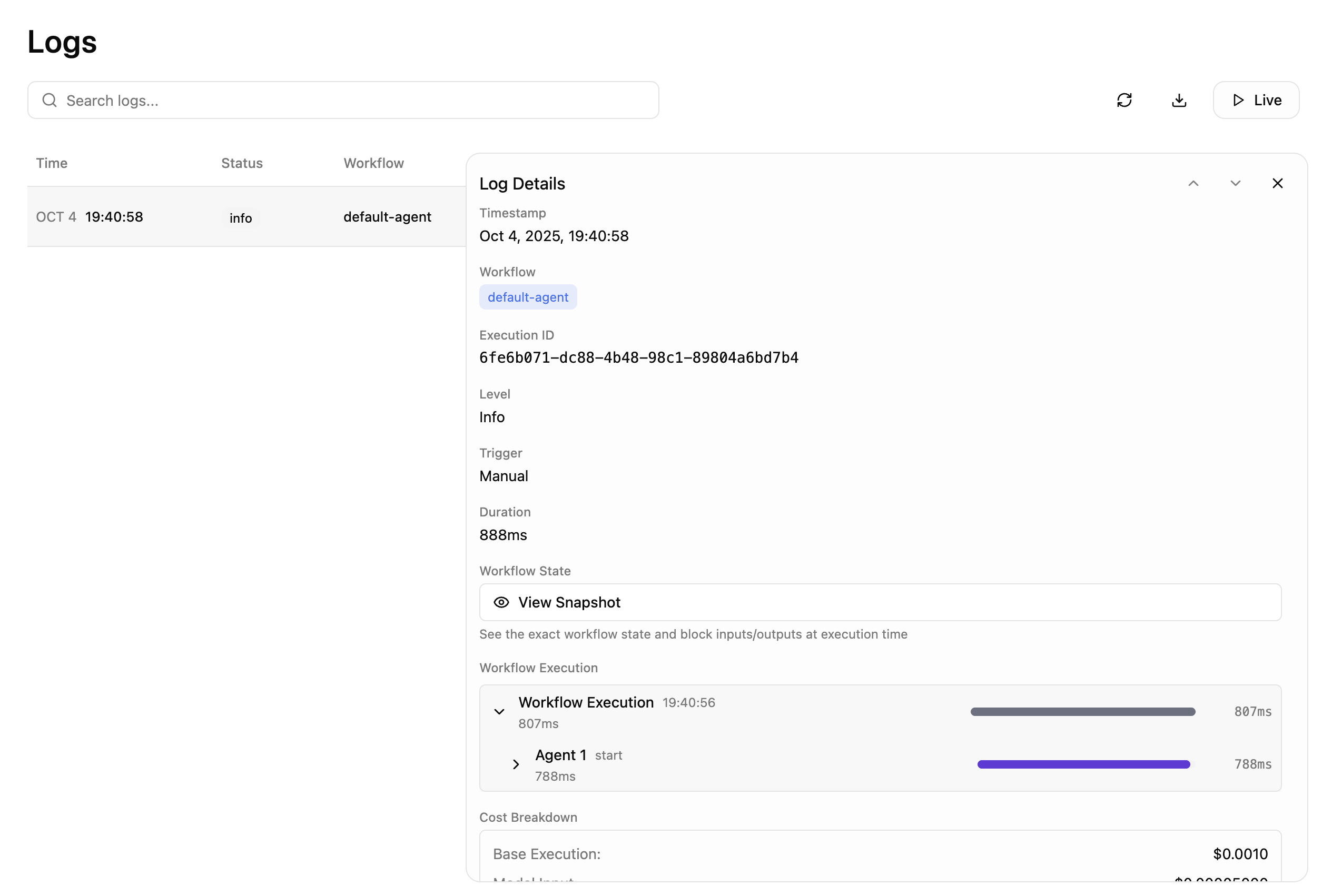 Zoen execution logs and monitoring dashboard